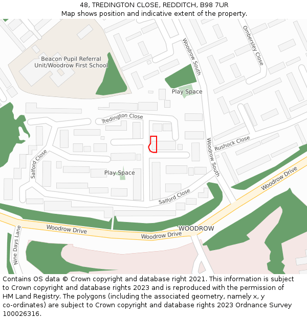 48, TREDINGTON CLOSE, REDDITCH, B98 7UR: Location map and indicative extent of plot