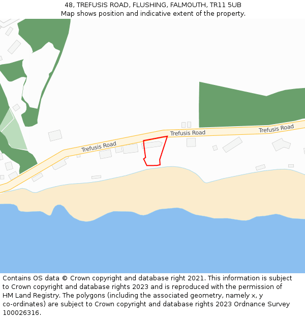 48, TREFUSIS ROAD, FLUSHING, FALMOUTH, TR11 5UB: Location map and indicative extent of plot