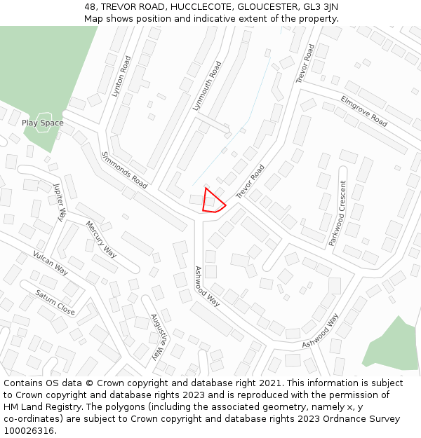 48, TREVOR ROAD, HUCCLECOTE, GLOUCESTER, GL3 3JN: Location map and indicative extent of plot