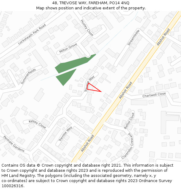 48, TREVOSE WAY, FAREHAM, PO14 4NQ: Location map and indicative extent of plot