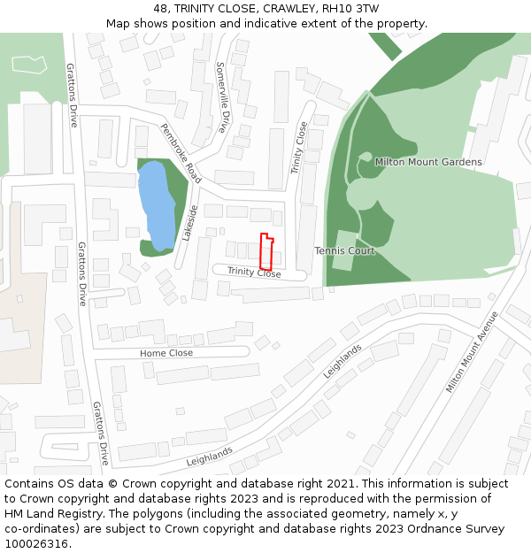 48, TRINITY CLOSE, CRAWLEY, RH10 3TW: Location map and indicative extent of plot