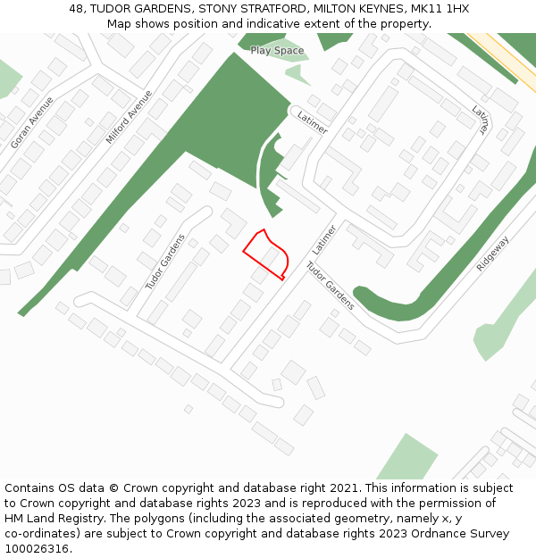 48, TUDOR GARDENS, STONY STRATFORD, MILTON KEYNES, MK11 1HX: Location map and indicative extent of plot