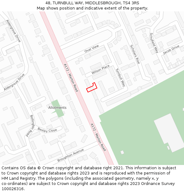 48, TURNBULL WAY, MIDDLESBROUGH, TS4 3RS: Location map and indicative extent of plot