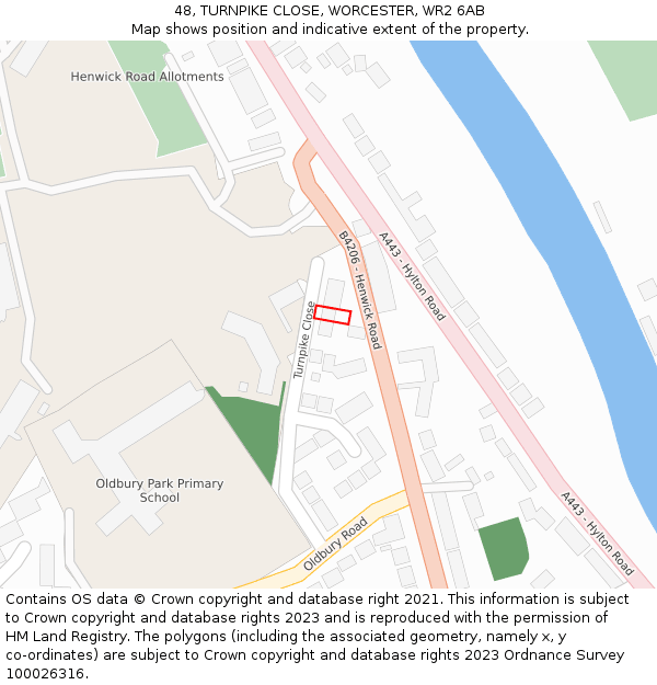 48, TURNPIKE CLOSE, WORCESTER, WR2 6AB: Location map and indicative extent of plot