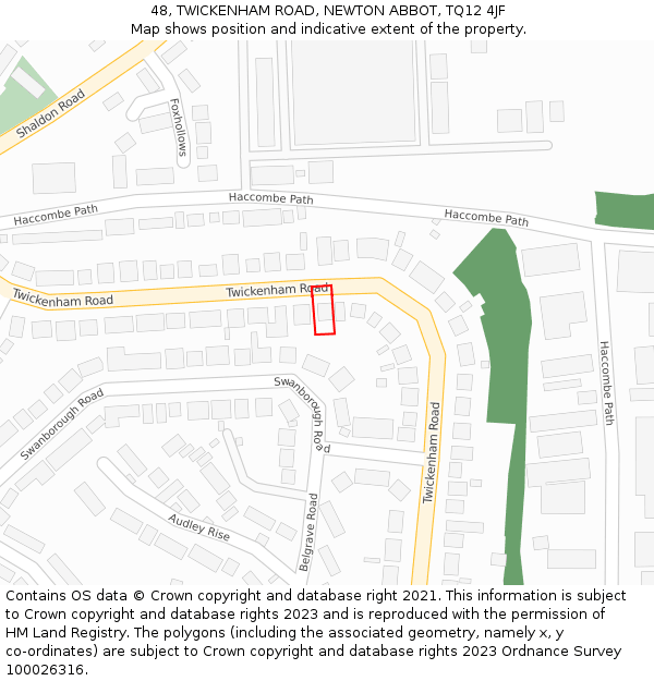 48, TWICKENHAM ROAD, NEWTON ABBOT, TQ12 4JF: Location map and indicative extent of plot