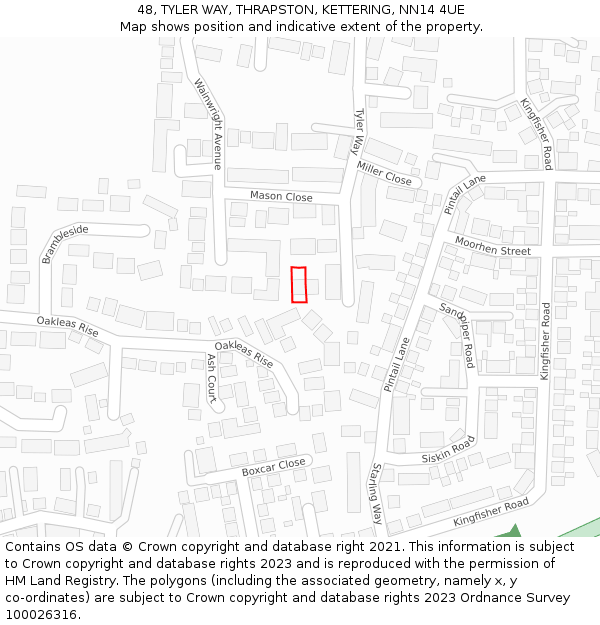 48, TYLER WAY, THRAPSTON, KETTERING, NN14 4UE: Location map and indicative extent of plot