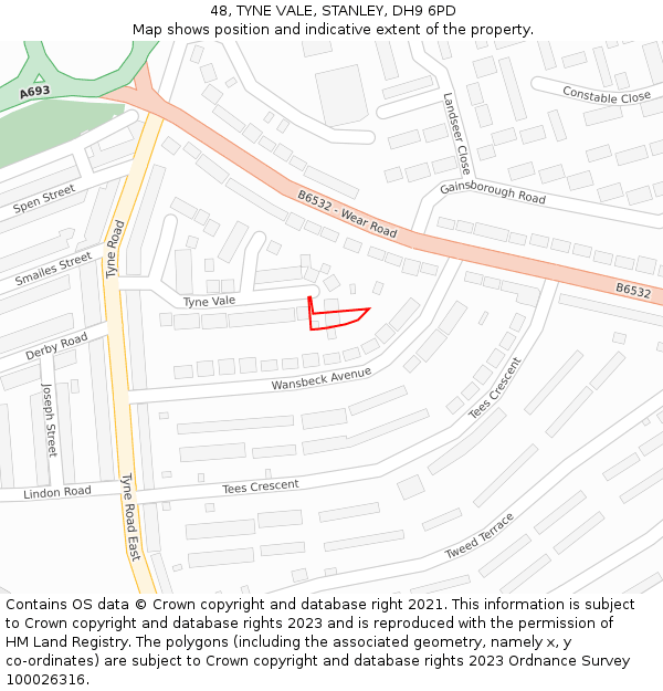 48, TYNE VALE, STANLEY, DH9 6PD: Location map and indicative extent of plot