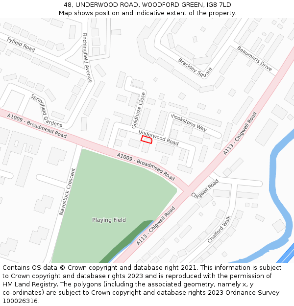 48, UNDERWOOD ROAD, WOODFORD GREEN, IG8 7LD: Location map and indicative extent of plot