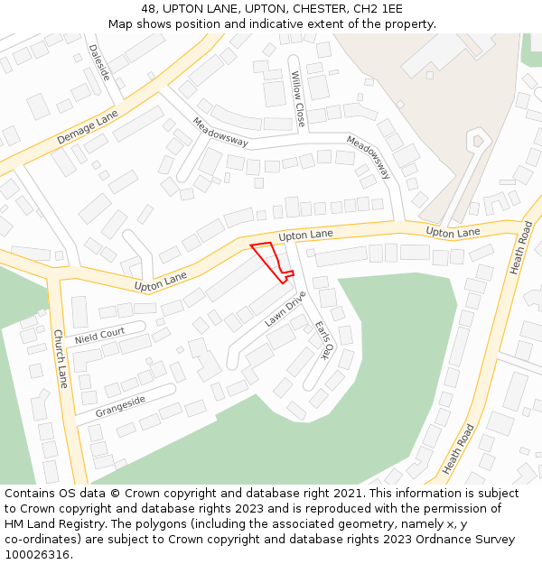 48, UPTON LANE, UPTON, CHESTER, CH2 1EE: Location map and indicative extent of plot