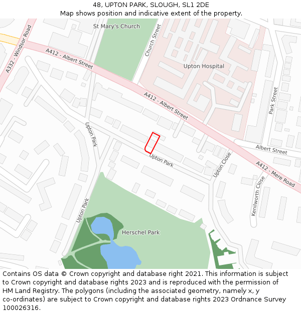 48, UPTON PARK, SLOUGH, SL1 2DE: Location map and indicative extent of plot