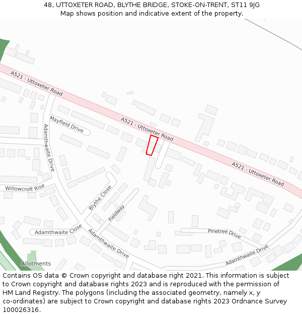48, UTTOXETER ROAD, BLYTHE BRIDGE, STOKE-ON-TRENT, ST11 9JG: Location map and indicative extent of plot