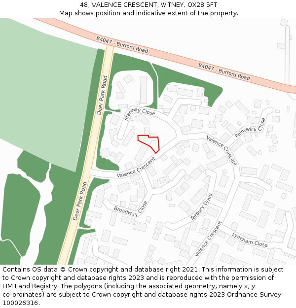 48, VALENCE CRESCENT, WITNEY, OX28 5FT: Location map and indicative extent of plot