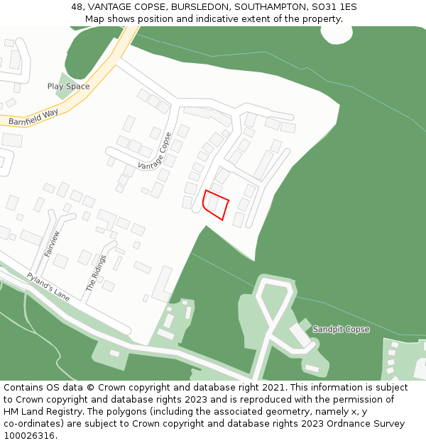 48, VANTAGE COPSE, BURSLEDON, SOUTHAMPTON, SO31 1ES: Location map and indicative extent of plot