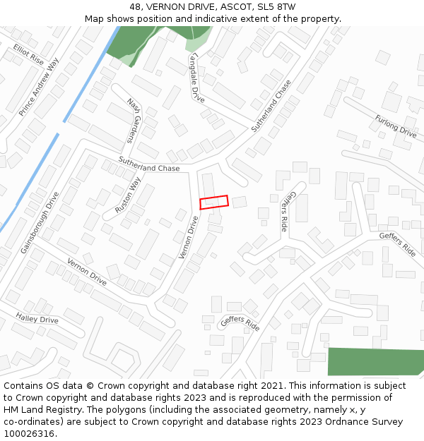 48, VERNON DRIVE, ASCOT, SL5 8TW: Location map and indicative extent of plot