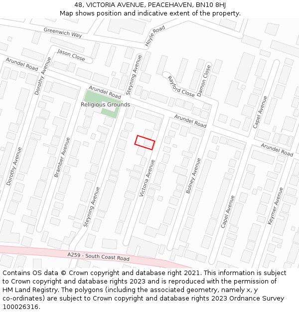 48, VICTORIA AVENUE, PEACEHAVEN, BN10 8HJ: Location map and indicative extent of plot