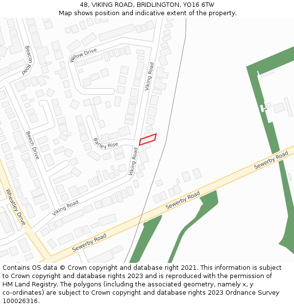 48, VIKING ROAD, BRIDLINGTON, YO16 6TW: Location map and indicative extent of plot