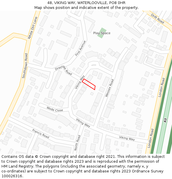 48, VIKING WAY, WATERLOOVILLE, PO8 0HR: Location map and indicative extent of plot