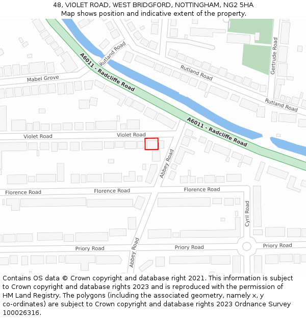 48, VIOLET ROAD, WEST BRIDGFORD, NOTTINGHAM, NG2 5HA: Location map and indicative extent of plot