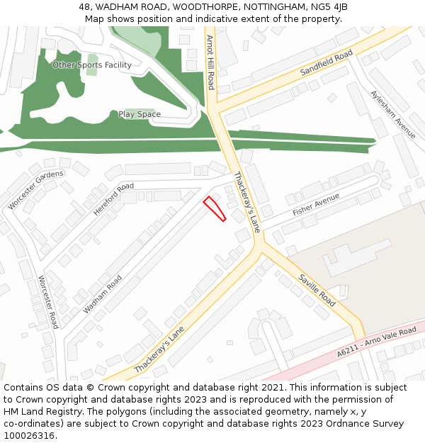 48, WADHAM ROAD, WOODTHORPE, NOTTINGHAM, NG5 4JB: Location map and indicative extent of plot