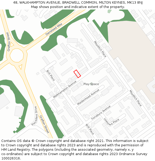 48, WALKHAMPTON AVENUE, BRADWELL COMMON, MILTON KEYNES, MK13 8NJ: Location map and indicative extent of plot