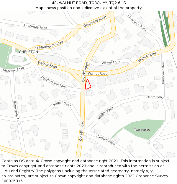 48, WALNUT ROAD, TORQUAY, TQ2 6HS: Location map and indicative extent of plot