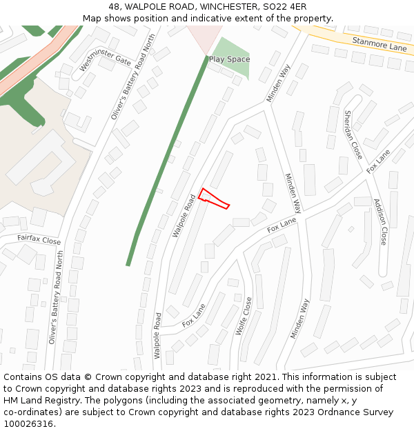 48, WALPOLE ROAD, WINCHESTER, SO22 4ER: Location map and indicative extent of plot