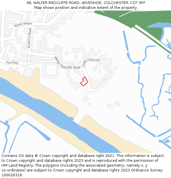 48, WALTER RADCLIFFE ROAD, WIVENHOE, COLCHESTER, CO7 9FF: Location map and indicative extent of plot