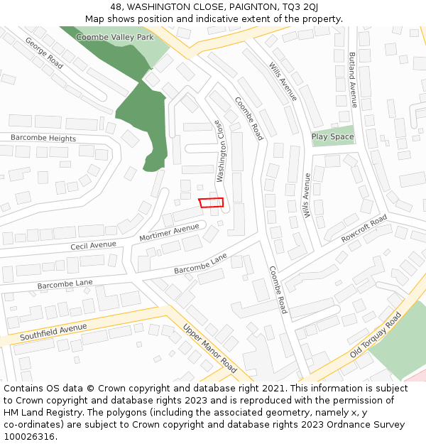 48, WASHINGTON CLOSE, PAIGNTON, TQ3 2QJ: Location map and indicative extent of plot