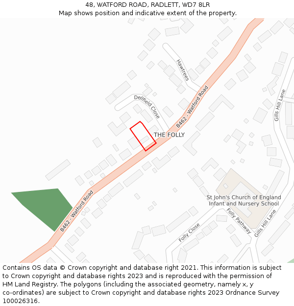 48, WATFORD ROAD, RADLETT, WD7 8LR: Location map and indicative extent of plot