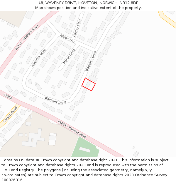 48, WAVENEY DRIVE, HOVETON, NORWICH, NR12 8DP: Location map and indicative extent of plot