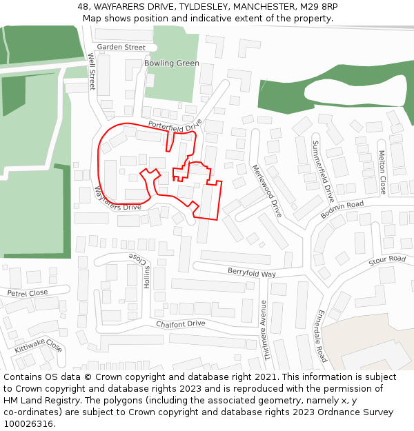 48, WAYFARERS DRIVE, TYLDESLEY, MANCHESTER, M29 8RP: Location map and indicative extent of plot