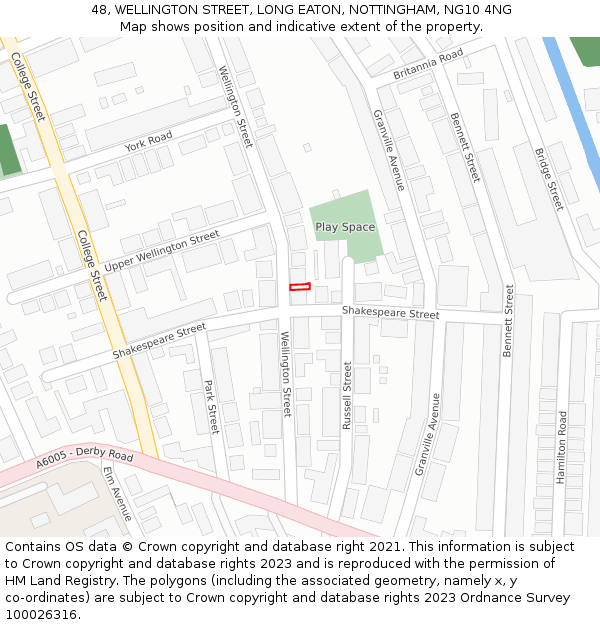 48, WELLINGTON STREET, LONG EATON, NOTTINGHAM, NG10 4NG: Location map and indicative extent of plot