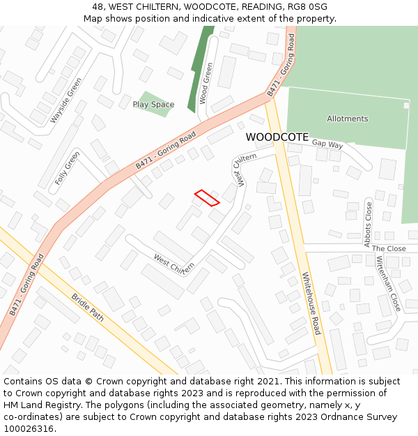 48, WEST CHILTERN, WOODCOTE, READING, RG8 0SG: Location map and indicative extent of plot