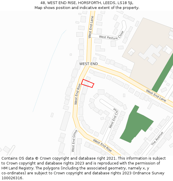 48, WEST END RISE, HORSFORTH, LEEDS, LS18 5JL: Location map and indicative extent of plot