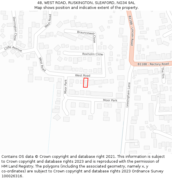 48, WEST ROAD, RUSKINGTON, SLEAFORD, NG34 9AL: Location map and indicative extent of plot