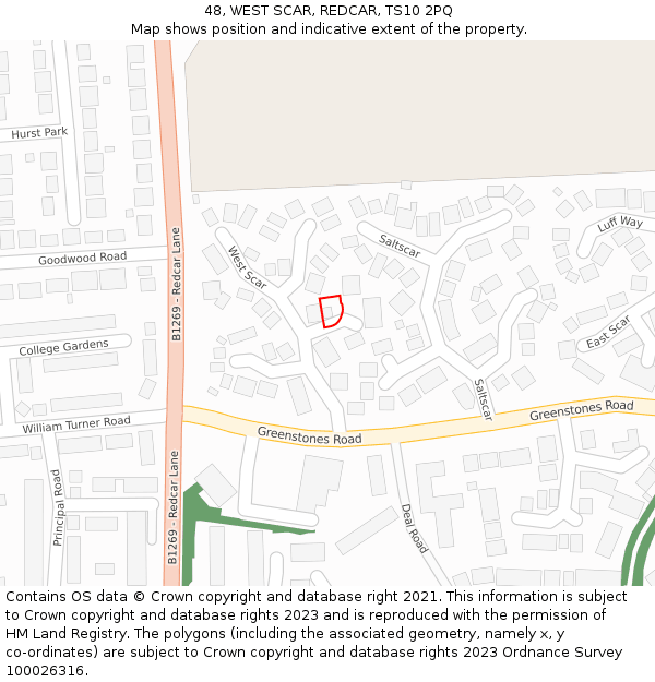 48, WEST SCAR, REDCAR, TS10 2PQ: Location map and indicative extent of plot