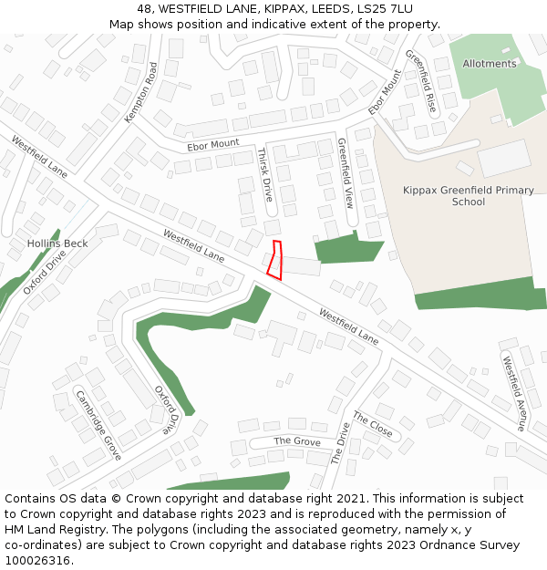 48, WESTFIELD LANE, KIPPAX, LEEDS, LS25 7LU: Location map and indicative extent of plot