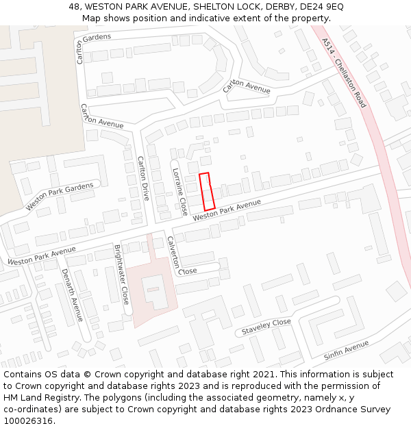 48, WESTON PARK AVENUE, SHELTON LOCK, DERBY, DE24 9EQ: Location map and indicative extent of plot