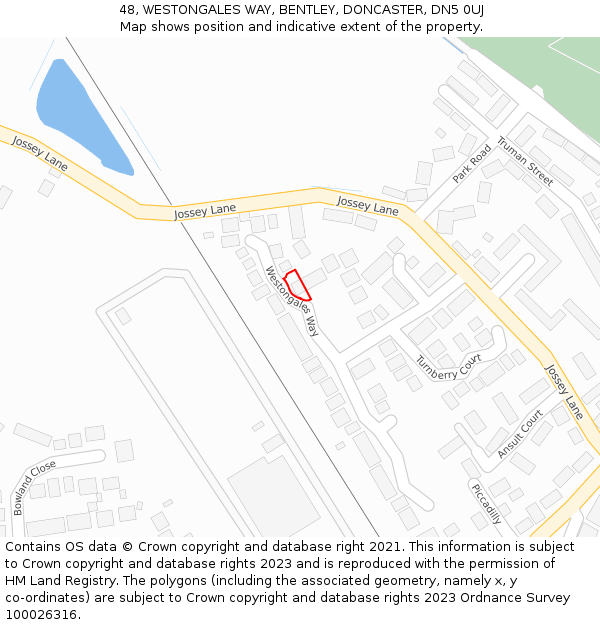 48, WESTONGALES WAY, BENTLEY, DONCASTER, DN5 0UJ: Location map and indicative extent of plot