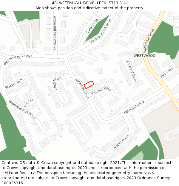 48, WETENHALL DRIVE, LEEK, ST13 8HU: Location map and indicative extent of plot