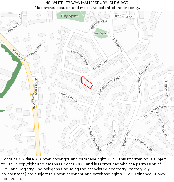 48, WHEELER WAY, MALMESBURY, SN16 9GD: Location map and indicative extent of plot