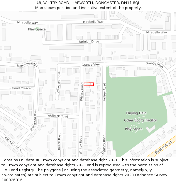 48, WHITBY ROAD, HARWORTH, DONCASTER, DN11 8QL: Location map and indicative extent of plot