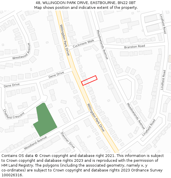 48, WILLINGDON PARK DRIVE, EASTBOURNE, BN22 0BT: Location map and indicative extent of plot