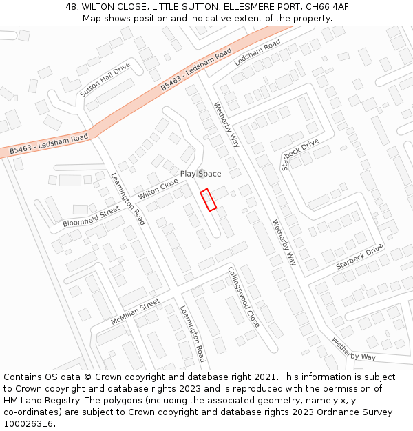 48, WILTON CLOSE, LITTLE SUTTON, ELLESMERE PORT, CH66 4AF: Location map and indicative extent of plot