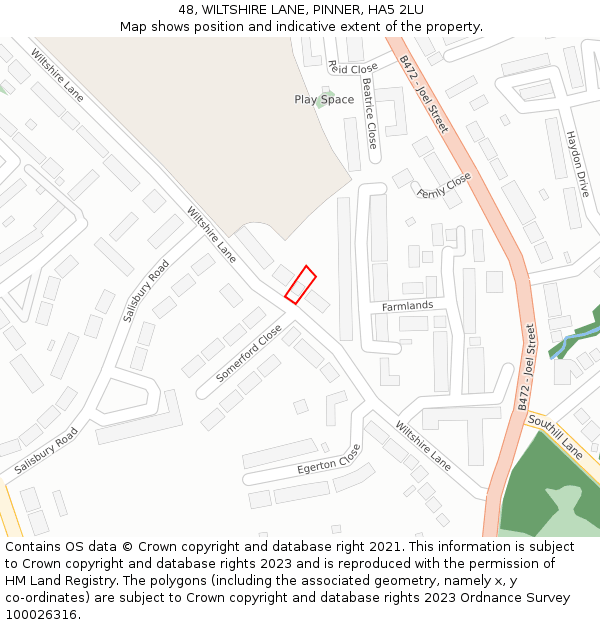 48, WILTSHIRE LANE, PINNER, HA5 2LU: Location map and indicative extent of plot