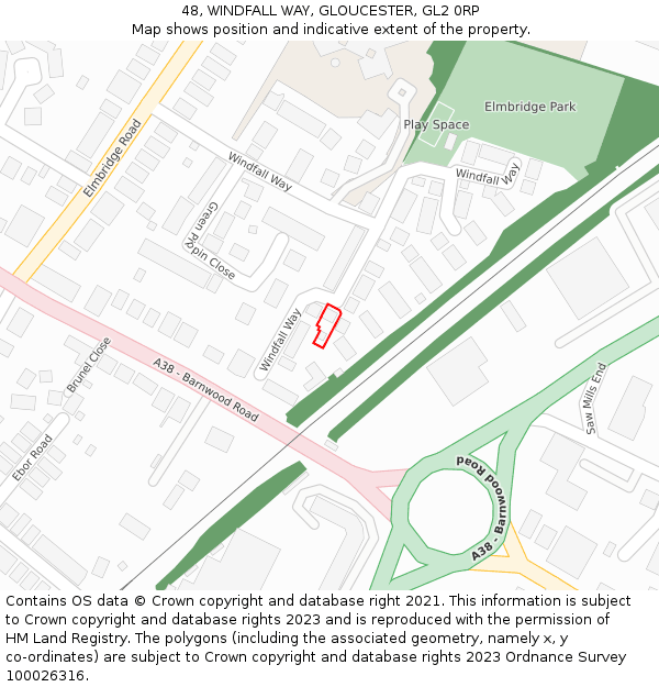 48, WINDFALL WAY, GLOUCESTER, GL2 0RP: Location map and indicative extent of plot
