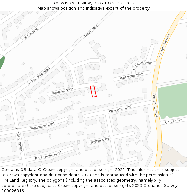 48, WINDMILL VIEW, BRIGHTON, BN1 8TU: Location map and indicative extent of plot