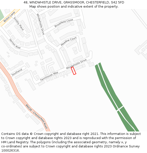 48, WINDWHISTLE DRIVE, GRASSMOOR, CHESTERFIELD, S42 5FD: Location map and indicative extent of plot