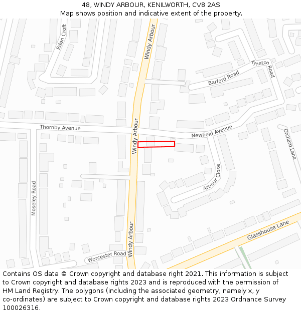 48, WINDY ARBOUR, KENILWORTH, CV8 2AS: Location map and indicative extent of plot