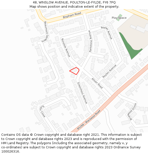 48, WINSLOW AVENUE, POULTON-LE-FYLDE, FY6 7PQ: Location map and indicative extent of plot